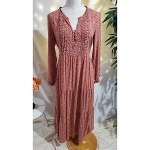FatFace Maye Sunshine Ditsy Tiered Prairie Maxi Dress Womens Size 4 Cottage Pink